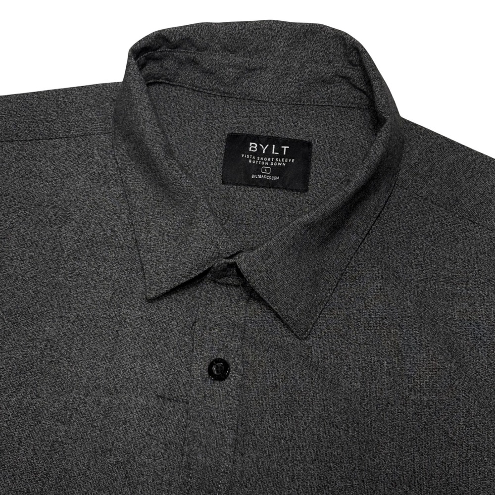 BYLT Vista Button Down Shirt Mens Large Gray‎ Short Sleeve Stretch Performance